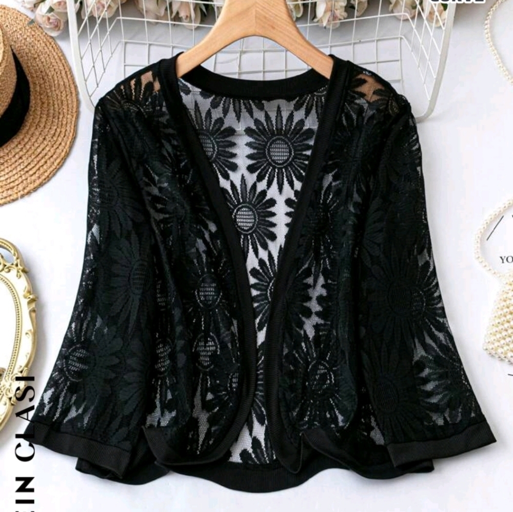Shein Black Sunflower Lace Blazer Size 2x/16